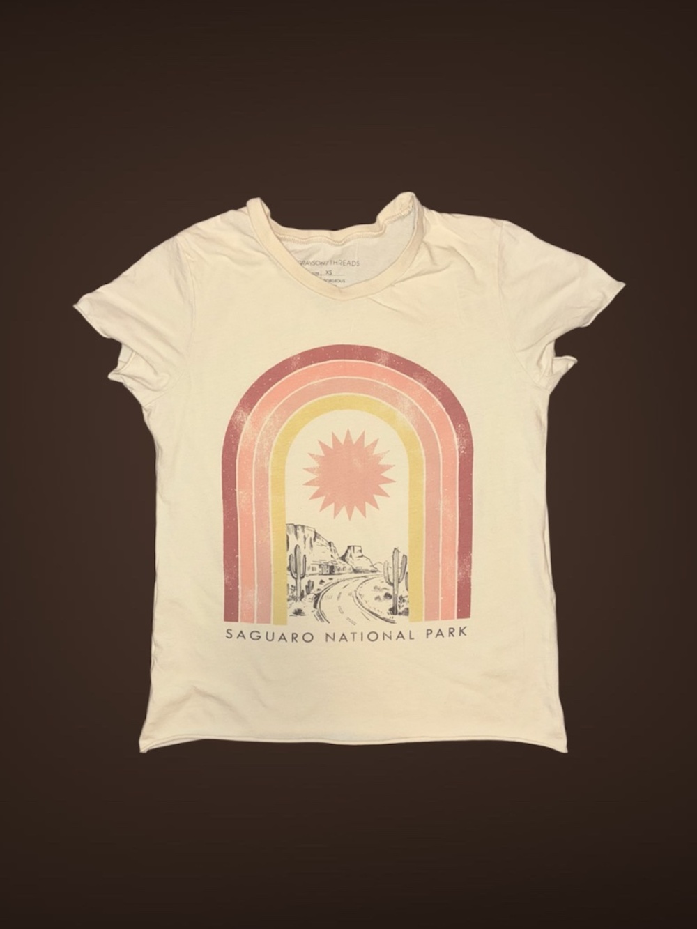 Women's Grayson Threads Cream & Pink Graphic Saguaro National Park T-Shirt, X-S
